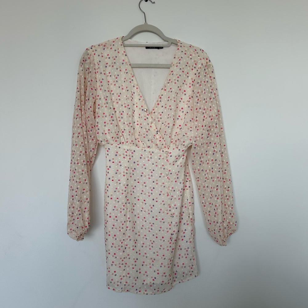 Nasty Gal Textured Ditsy Print Wrap Mini Dress